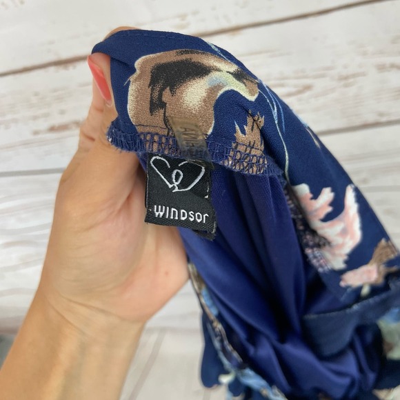 Windsor L Blue Floral High Rise Chiffon Flowy Maxi Skirt - Picture 4 of 5